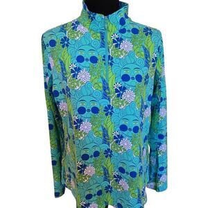 IBKUL Womens Athleisure Sun Protection Icefill Cooling Blue Print Long Sleeve Mo